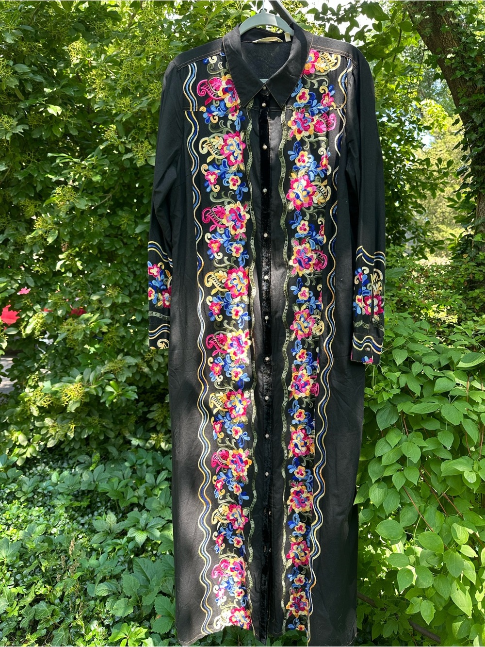 Soft Surroundings Black Maxi Dress with Multicolor Floral Embroidery